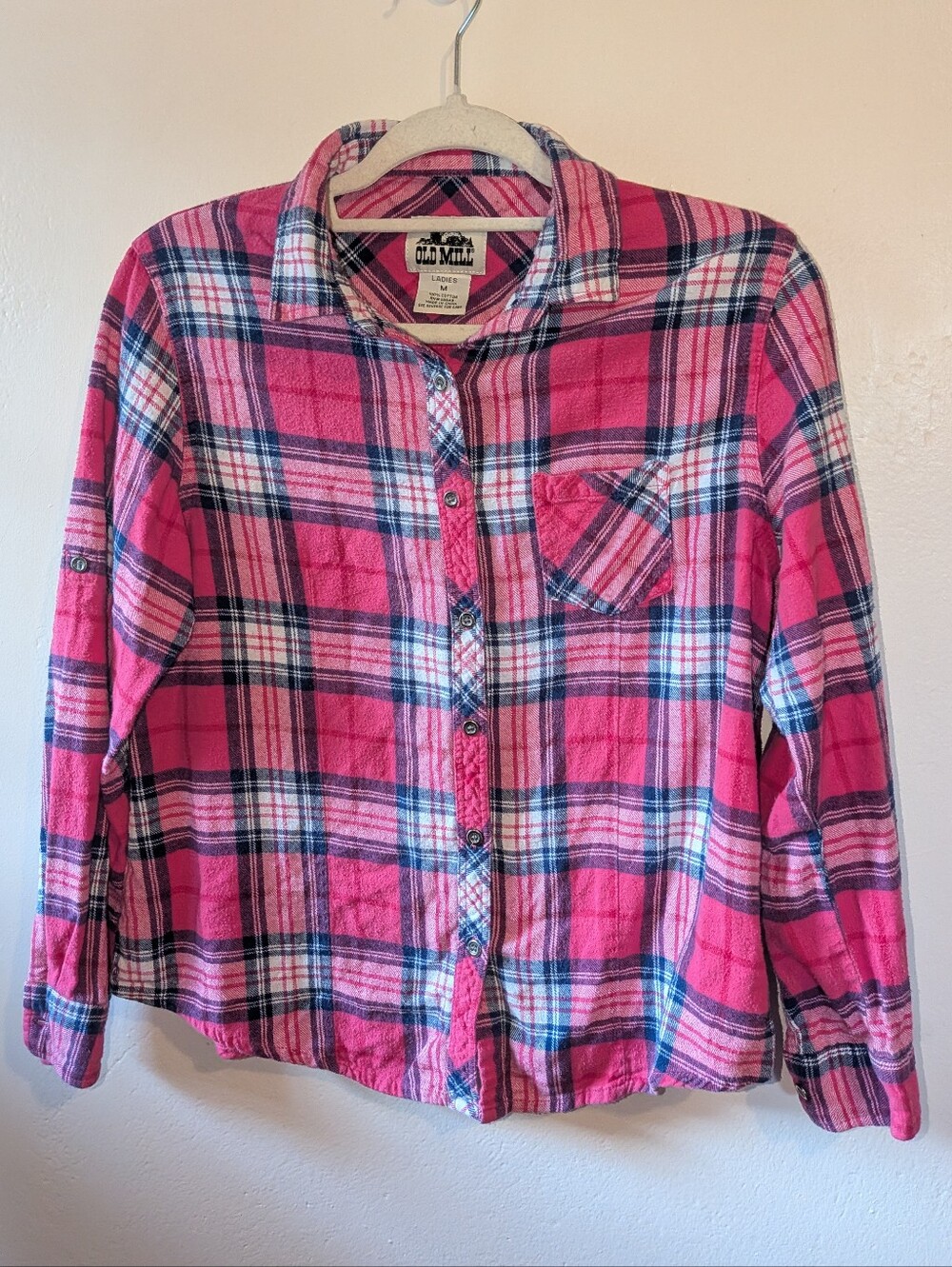 Old Mill Women's Pink Plaid Button-Down Shirt Size M